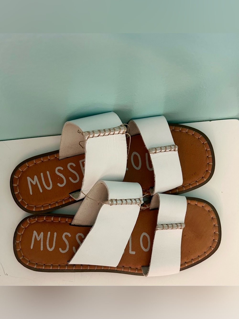 Musse & Cloud Leslie White Strap Slide Sandals SZ 9